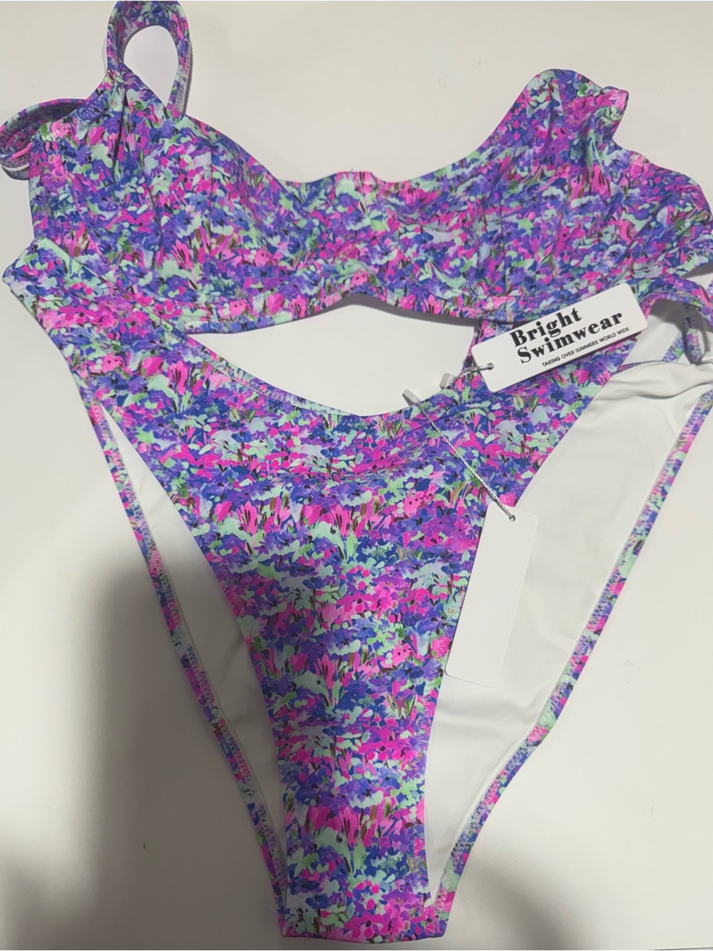 Two-Piece Floral Scoop Bikini in Pink and Purple - Women Swim med top lg bottom - Picture 4 of 6